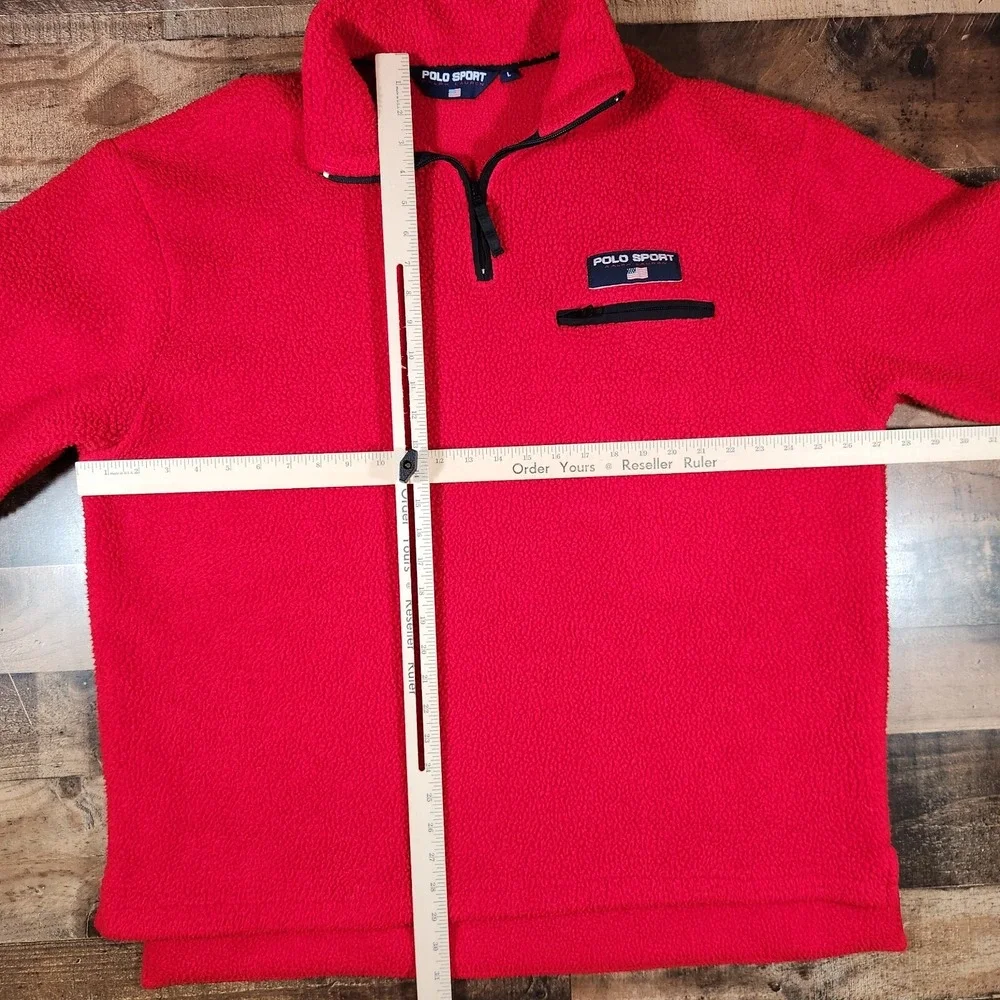 Vintage Ralph Lauren Polo Sport Sweater Mens Large Red Fleece 1/4 Zip 90s